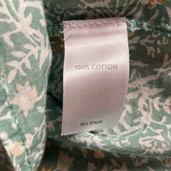 Jjill One Pocket Shirred Back Blue Green Floral Cotton Oyster Shell Button Up XS - Picture 4 of 10